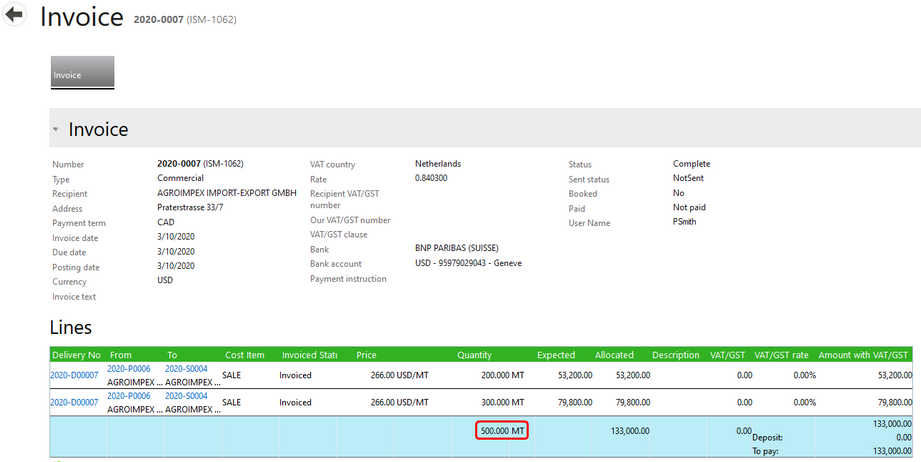 Quantity Summary for Invoice Lines on the Invoice Screen