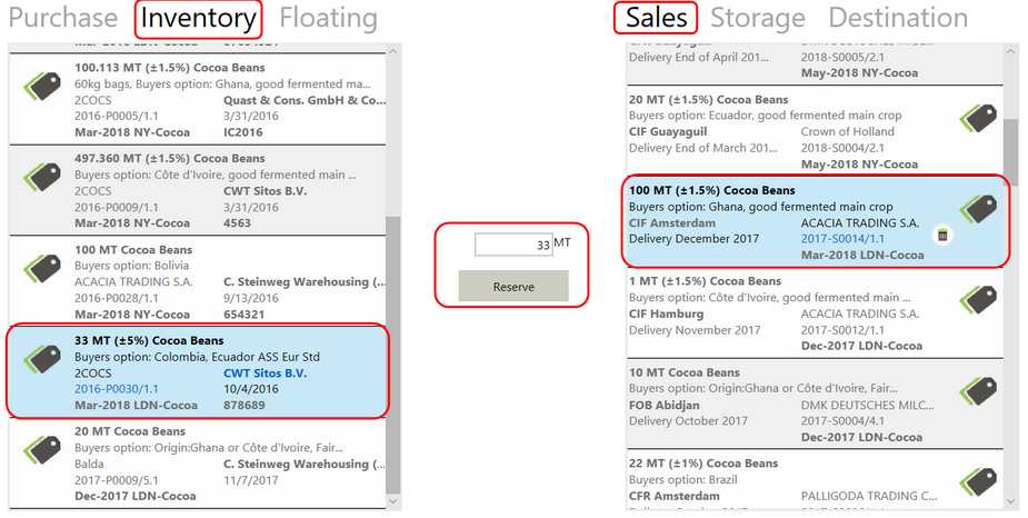 Inventory to sales reservation