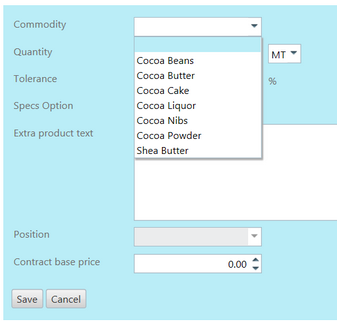 Commodity drop down list