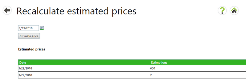 Recalculate estimated prices screen