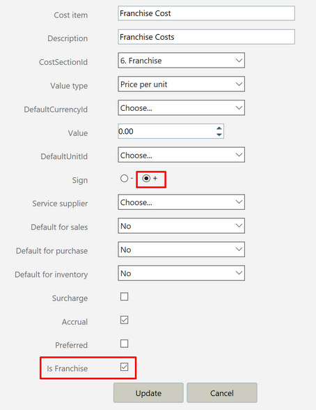 Cost item for Franchise