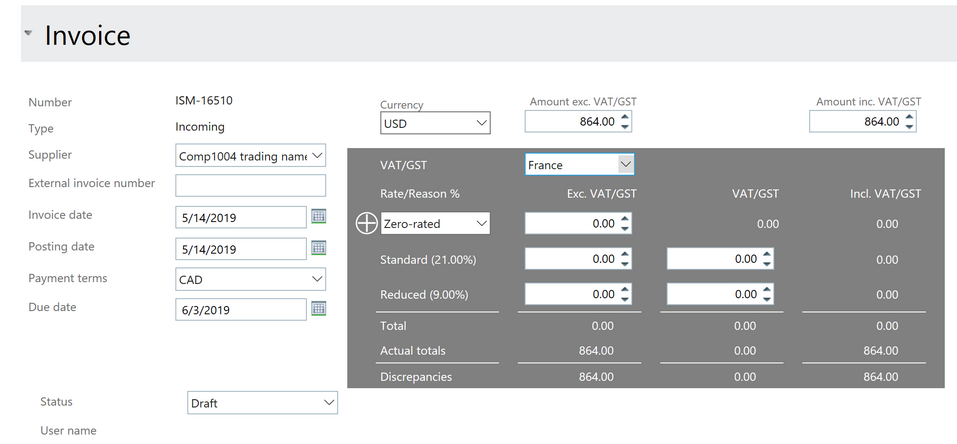 Incoming invoice VAT