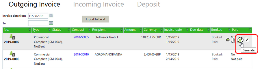 Generate invoice 1