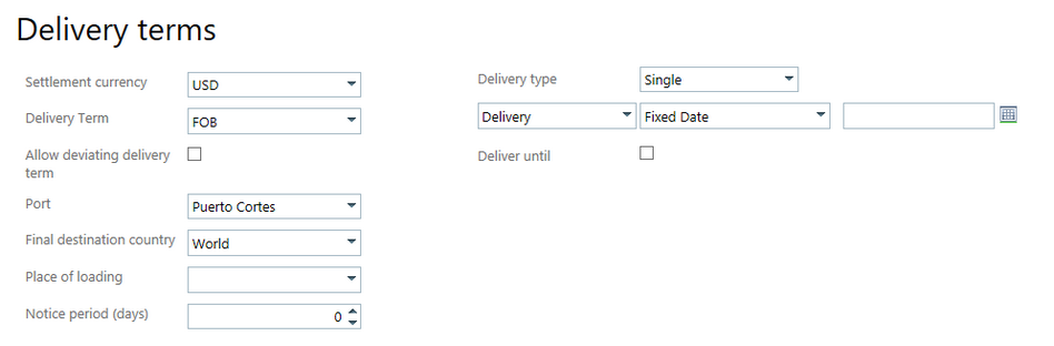 Delivery terms in a contract