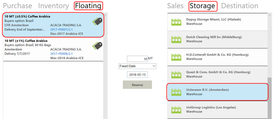 Floating to storage reservation