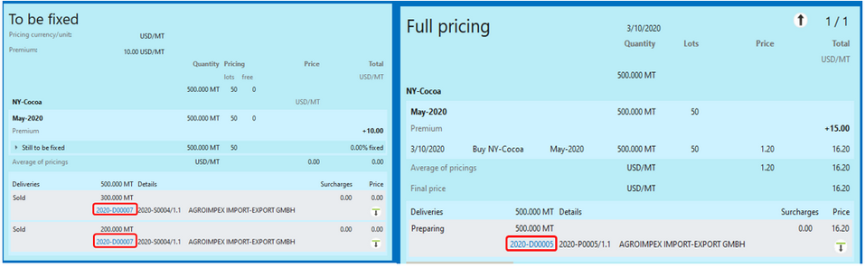 Delivery number in pricing section