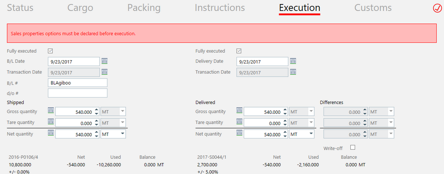 Execution error on cargo properties not set