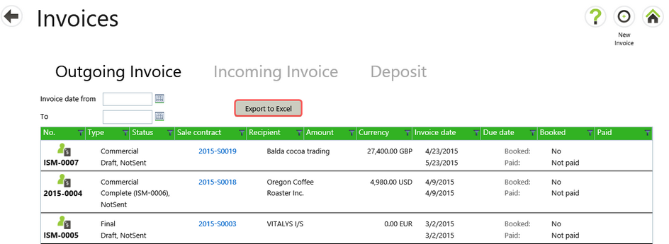 Invoice Excel Export