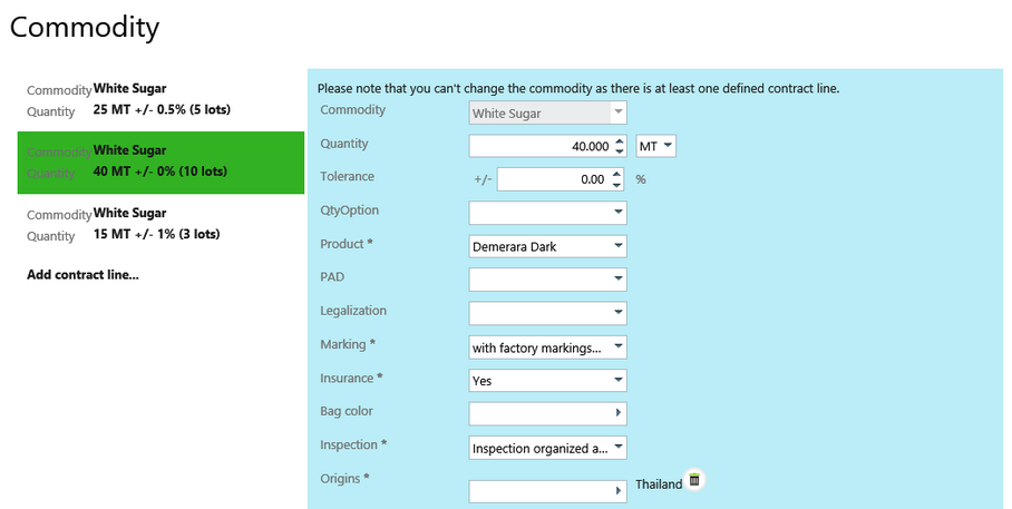 Commodity line selection