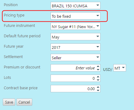 To be fixed pricing type